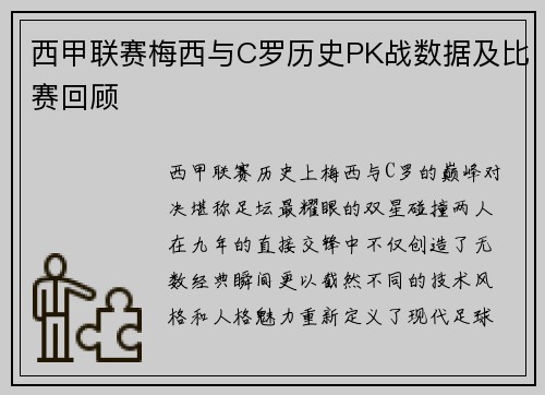 西甲联赛梅西与C罗历史PK战数据及比赛回顾